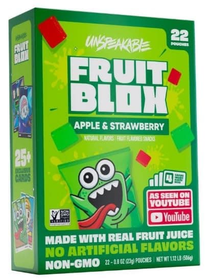 Fruit Blox Unspeakable Apple Strawberry Fruit Snacks, 22 Count (1 Pack)