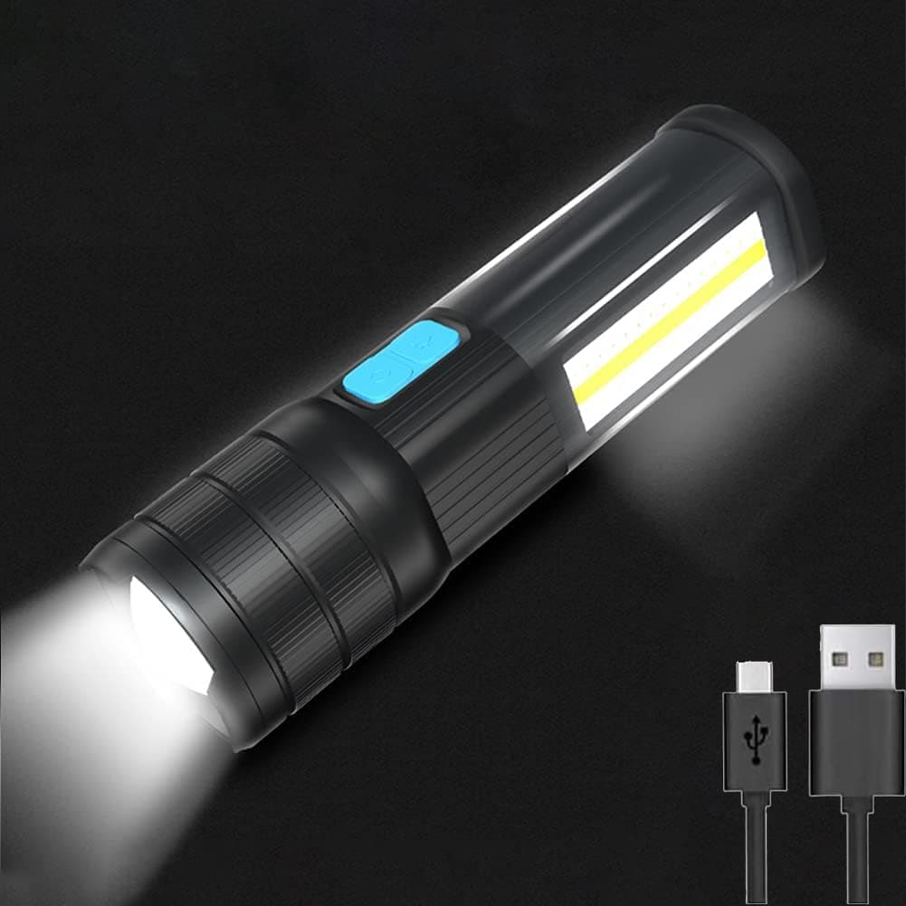 SUYA USB Rechargeable Flashlight (Battery Included), Magnetic LED Flashlight, Super Bright LED Tactical Flashlight with Cob Sidelight, Waterproof, Zoomable Best Flashlight for Camping, Emergency …