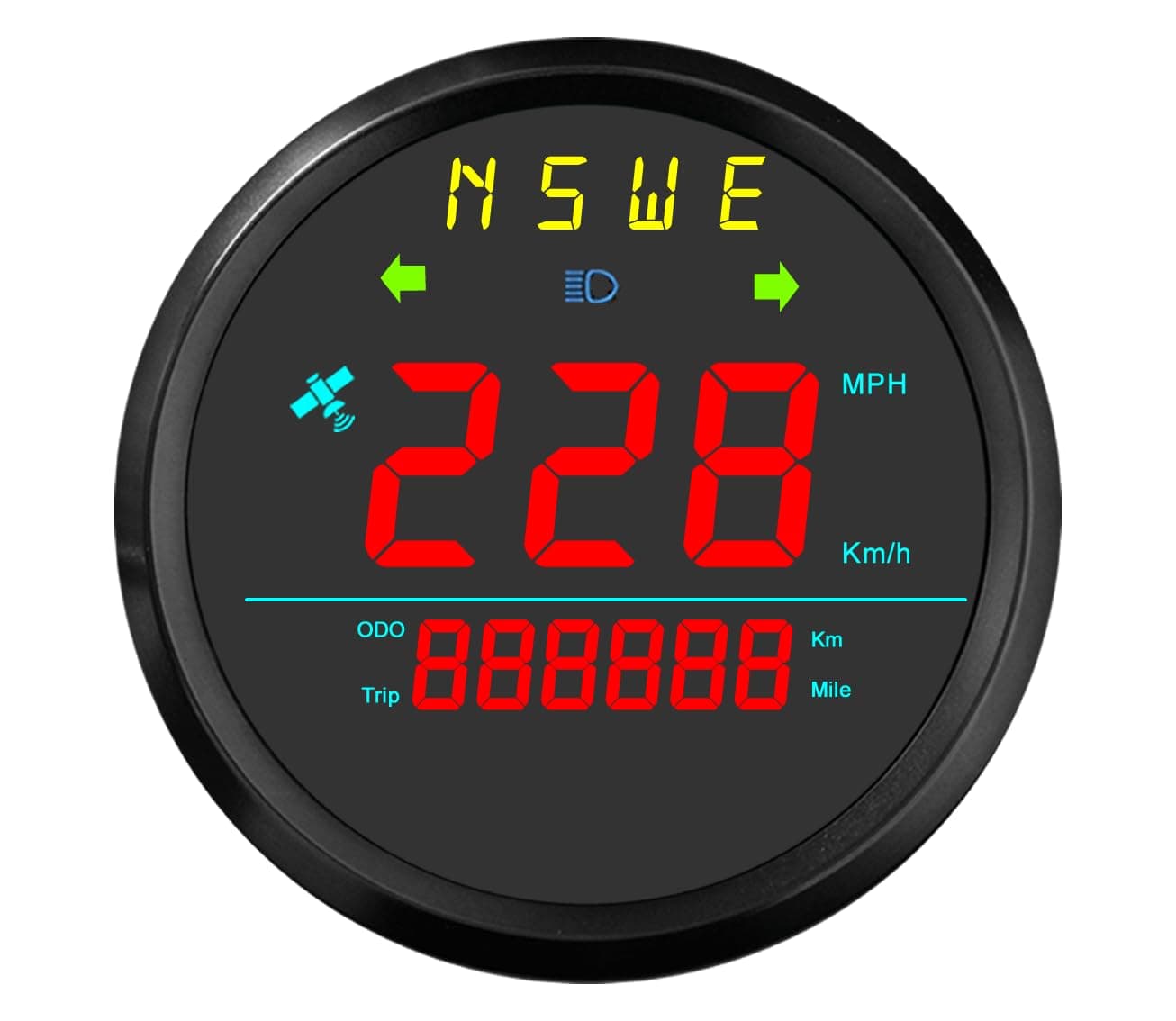 MH 85mm GPS Speedometer with Overspeed Alarm - Red Backlight, Digital GPS Speed MPH/KMH Antenna Turn Signal NSWE Waterproof AUTO Gauge for Car, Truck, Boat,Marine