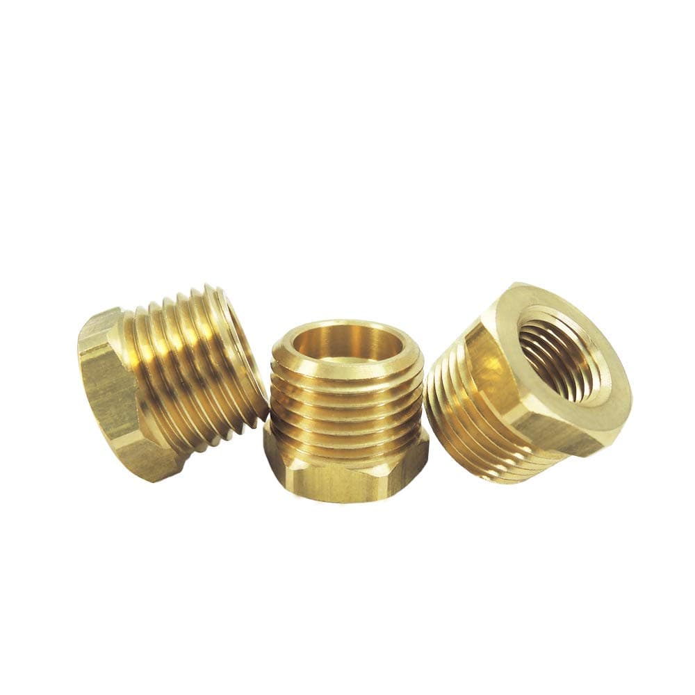 Nigo Valve Industrial Co. Brass Pipe Fitting, Hex Bushing, Nominal Pipe Size: 1/2" NPT Male x 1/4" NPT Female (Pack of 3)