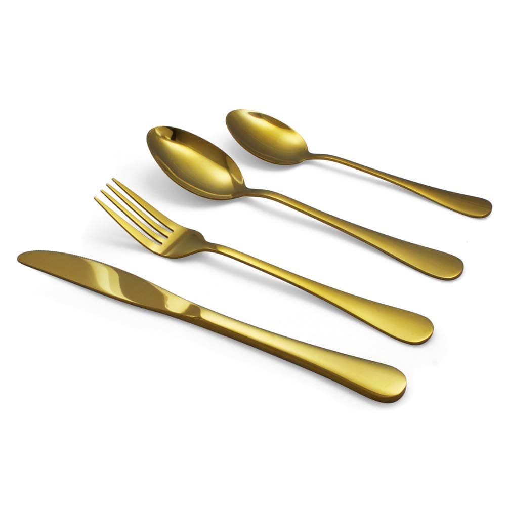 Elyon Tableware 16-Piece Reflective Gold Stainless Steel Flatware Cutlery Set, Service For 4