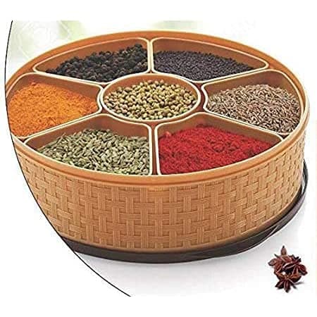 GJSHOP Sections Masala Spice Box Spice Souk PVC Plastic Keeper Box (Multicolor)