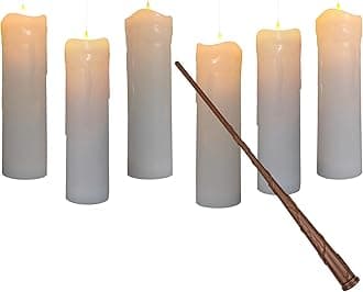 Leejec Floating Candles with Magic Wand Remote, Hanging Pillar LED Candles, Flickering Warm Light, Battery Operated 6pcs Flameless Candles, Halloween Christmas Classroom Windows Wedding Party Decor