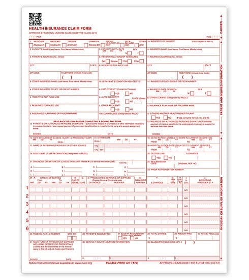 Park Forms New HCFA (Version 02/12) cms 1500 Claim Forms, Health Insurance, (500 Sheets) Laser Cut Sheet, Medical and Insurance Forms, Higher Quality - 8-1/2 X 11