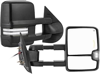 YITAMOTOR Towing Mirrors Compatible with 2007-2014 Silverado Sierra 1500 2500 3500 HD/Suburban/Avalanche, Manually Folding Switchback Power Heated Turn Signal Light Running Lights (Black inside)