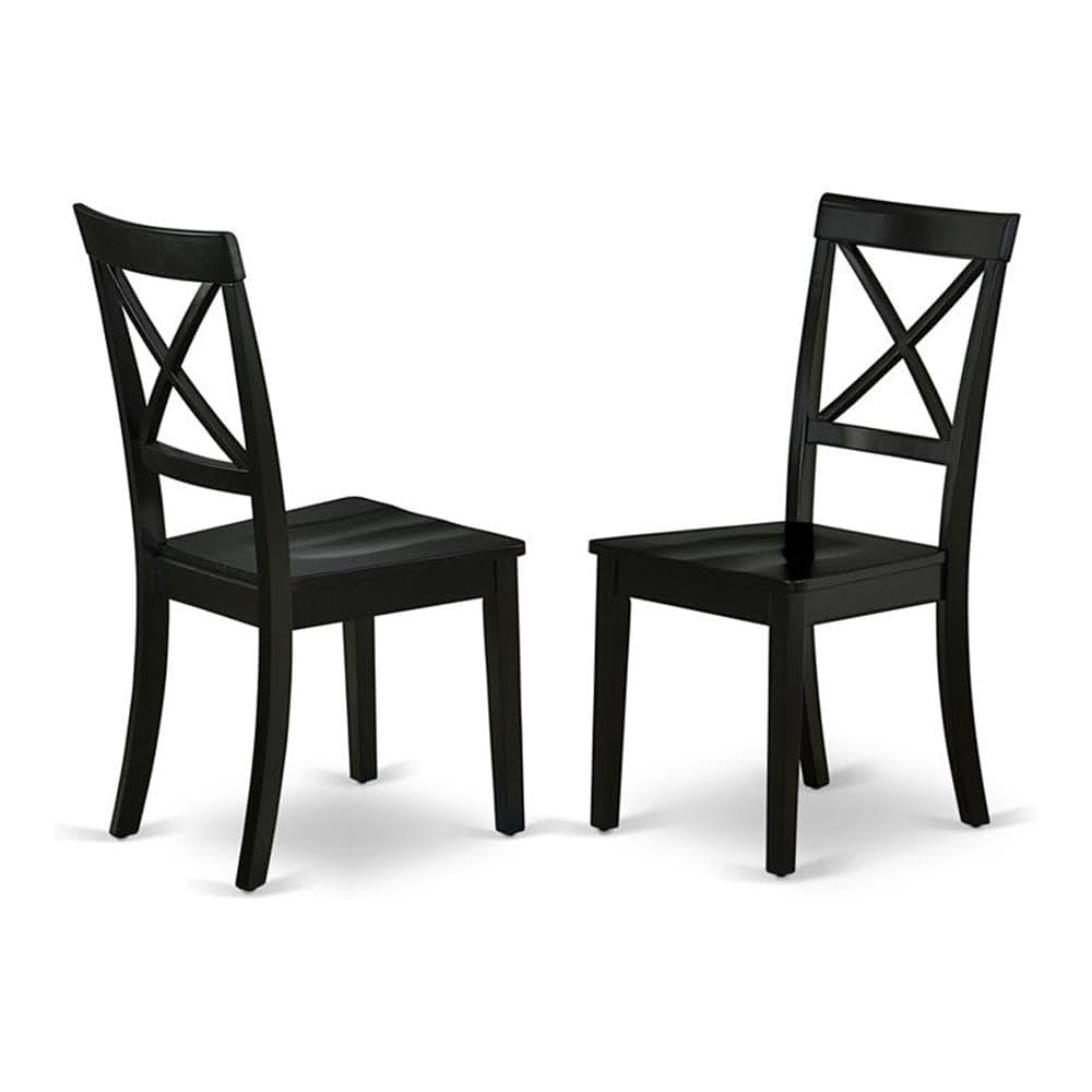 BOC-BLK-W Boston Dining Room Chairs - Cross Back Solid Wood Seat Chairs, Set of 2, Black