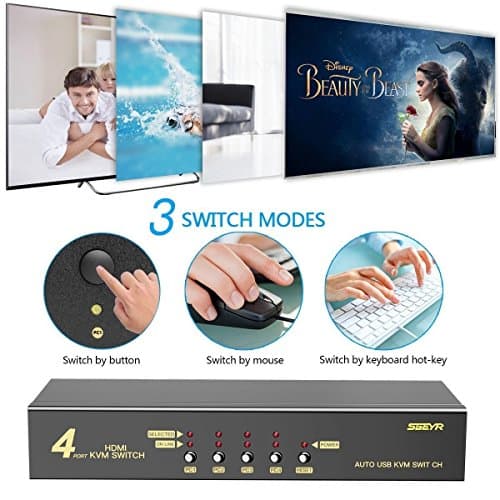 4 Port KVM Switch,HDMI KVM Switch Keyboard Mouse K/M Control Switches,SGEYR USB 2.0 HDMI KVM Switch 4 in 1 Out Support 1080P & 3D