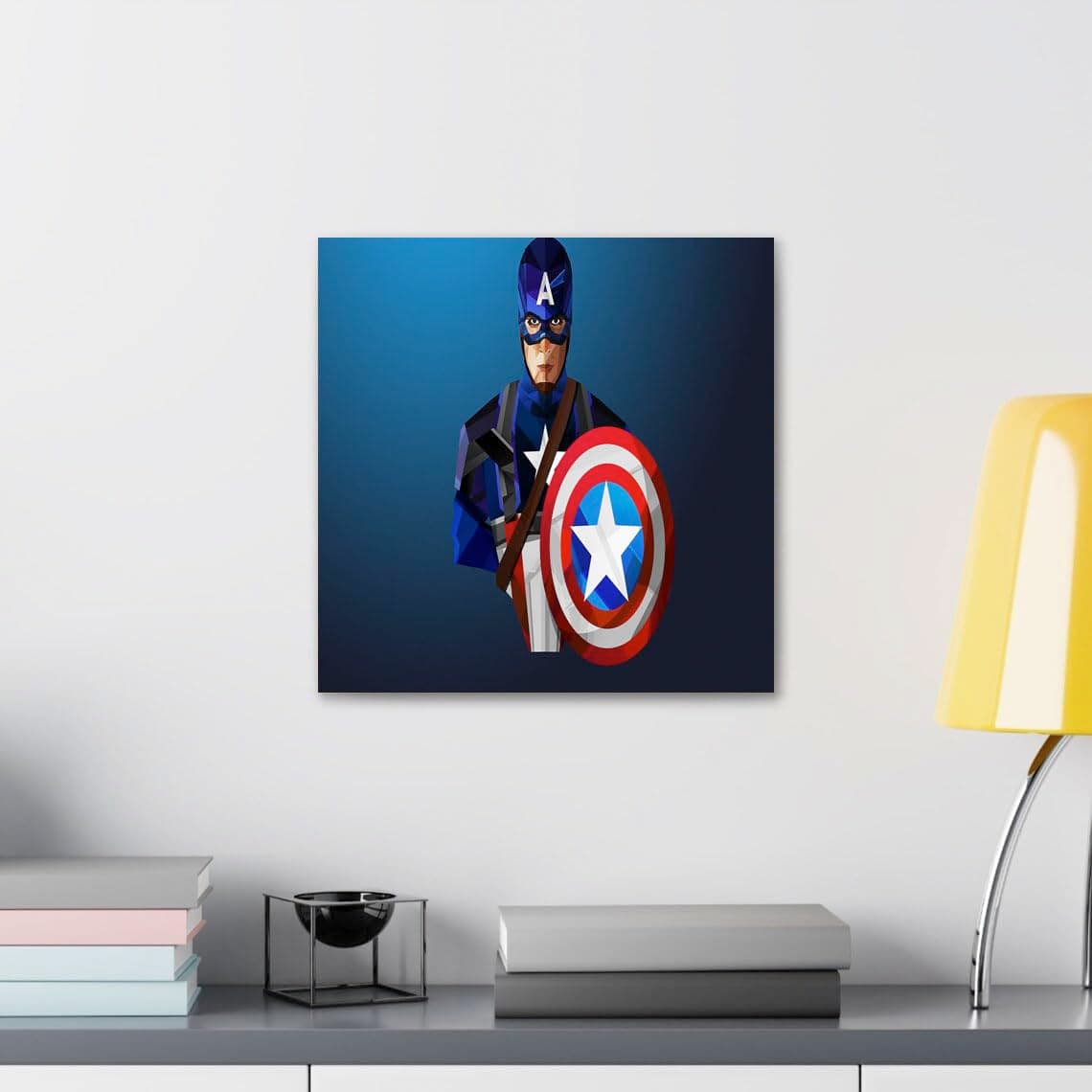 GADGETS WRAP Canvas Gallery Wrap Framed for Home Office Studio Living Room Decoration (10x10inch) - Captain America Low Poly Art #1