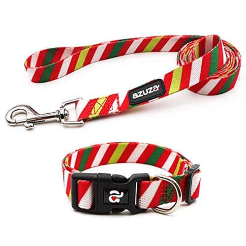 azuza Dog Collar and Leash Set, Fun Patterns, Adjustable Nylon Collar with Matching Leash for Small Medium and Large Dogs