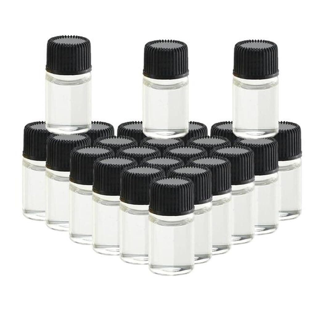 Upstore24Pcs 2ml Clear Glass Essential Oil Bottle Empty Refillable Mini Glass Sample Bottle Container Vials with Orifice Reducer and Screw Cap for Oils Perfume Aromatherapy Lab Chemicals