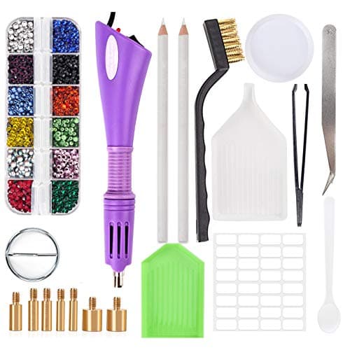 Dorhui Hotfix Applicator Tools,DIY Hotfix Rhinestone Wand Setter Tool Kit with 7 Different Sizes Tips, 3 Size Hot-fix Rhinestones Crystal Gem Jewel and 10 Pieces Tools Rhinestone Applicator Wand Tools