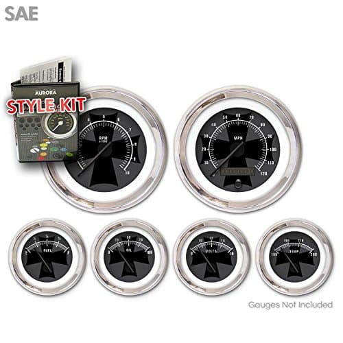 Aurora Instruments 1648 Iron Cross Ash SAE Style Kit (Black Modern Needles, Chrome Trim Rings)