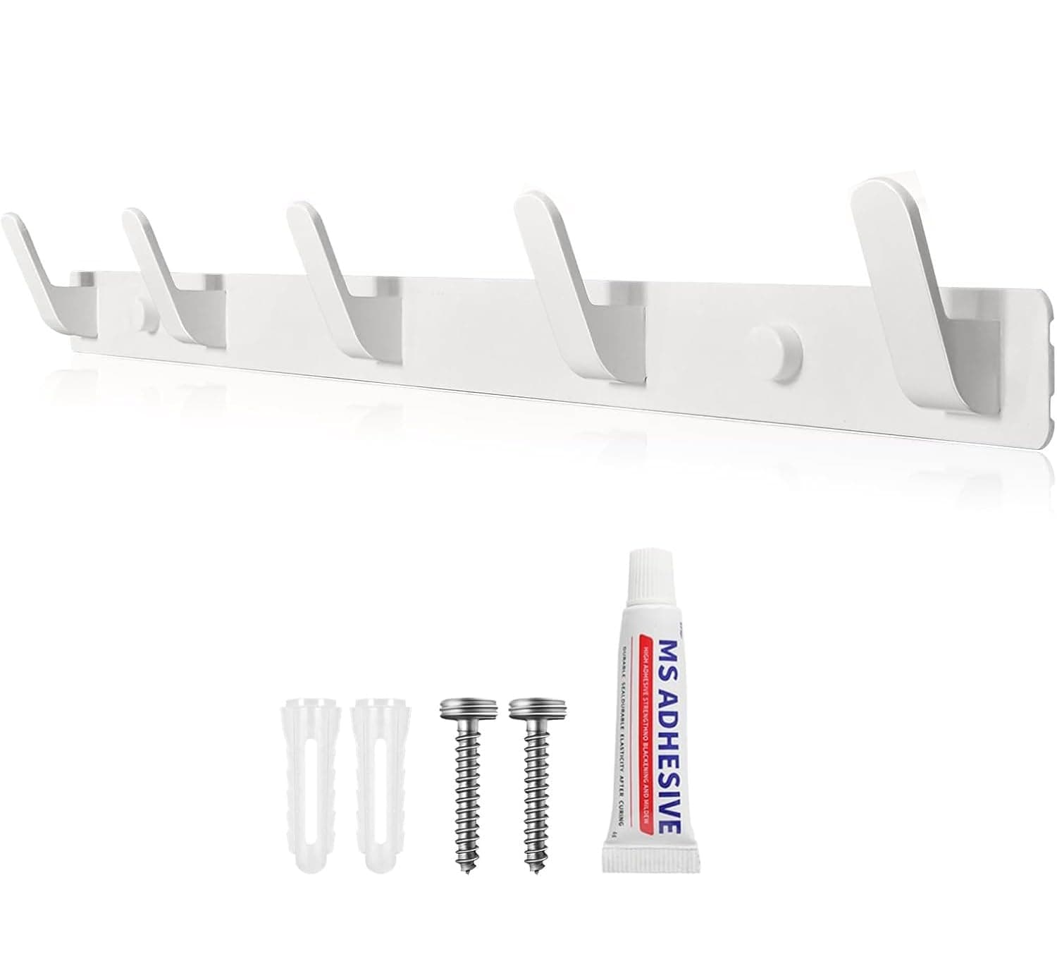 Coat Hooks Wall Mounted,Adhesive Coat Hook, Heavy Duty Coat Rack, for Bedroom, Entryway, Bathroom, Coat Hangers with 5 Hooks, Multipurpose Wall Hook for Hanging Clothes, Robes, Bags, Towels, Keys