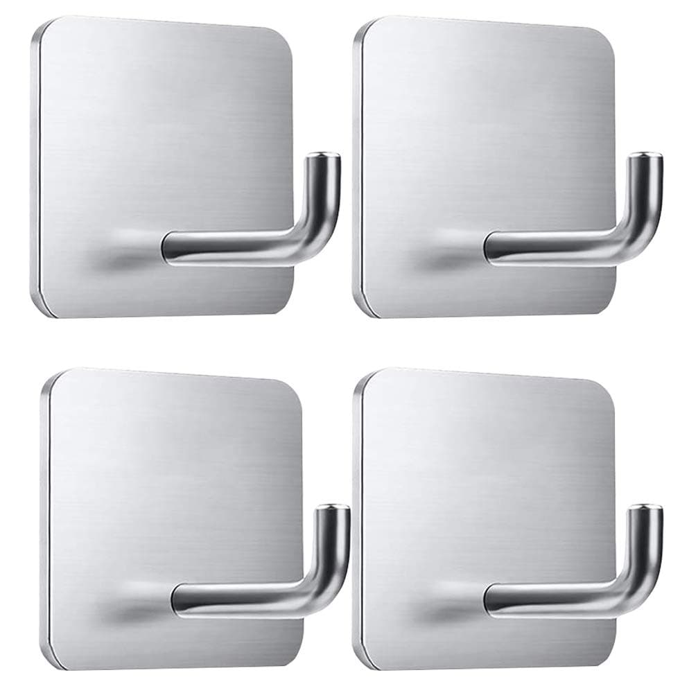 DILISS Adhesive Hooks Stick on Hooks Heavy Duty Wall Hooks Hangers for Hanging Bathroom Kitchen Home Door Closet Cabinet-Stainless Steel (4 Pack)