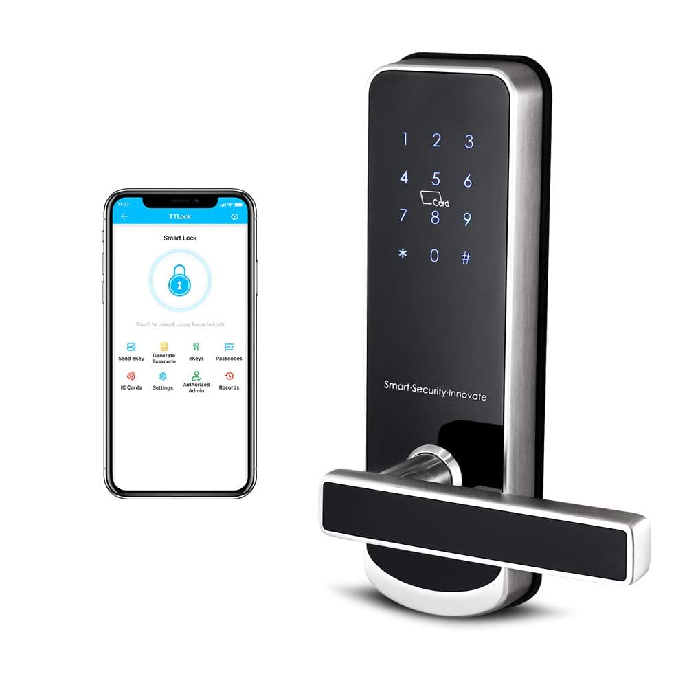 Smart Lock,YRHAND NX1 Touchscreen Smart Lock (4-in-1 Keyless Entry | Anti-peep Code |Auto Electronic Lock | App Lock Work with iOS and Android（ Satin Nickel)）