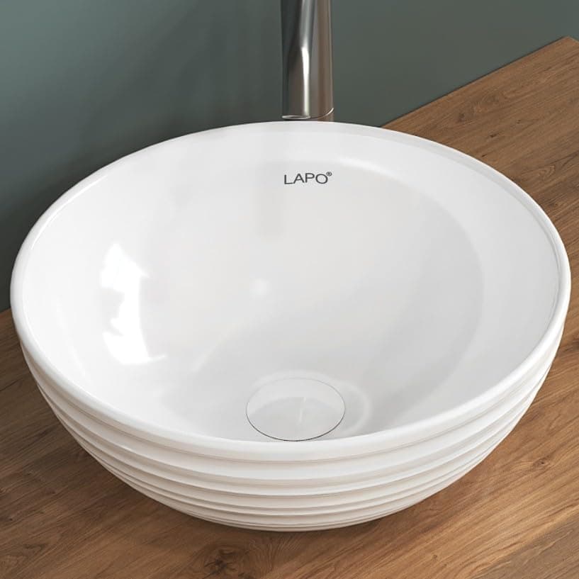 Basin For Bathroom, Ceramic Tabletop Wash Basin, Table Top Wash Basin For Bathroom And Livingroom Décor, Countertop Vessel Sink (White, 40.5x40.5X14 Cm) - Orion