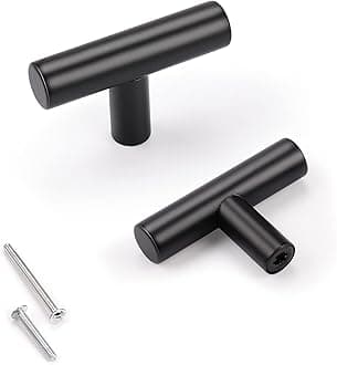 KNOBWELLBlack Stainless Steel Cabinet & Furniture Pulls Kitchen Cabinet Hardware, Handles Pulls, Euro Style Bar Handle Pull 25 Pack JO-3383-BK-T-25Pack