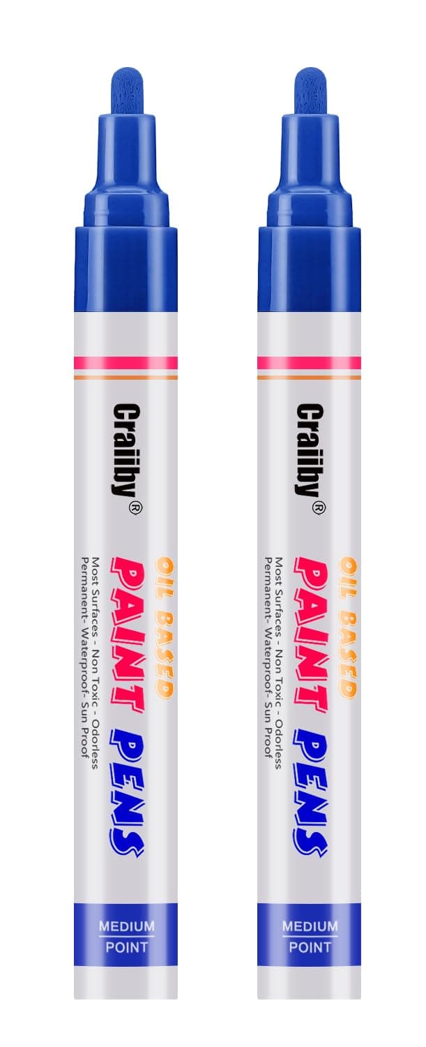 Blue Paint Markers, 2 Pack Oil-Based Waterproof Quick Dry Permanent Paint Pen Set for Rocks Painting, Wood, Fabric, Plastic, Canvas, Glass, Mugs, Metal, Tire, Stone, DIY Craft