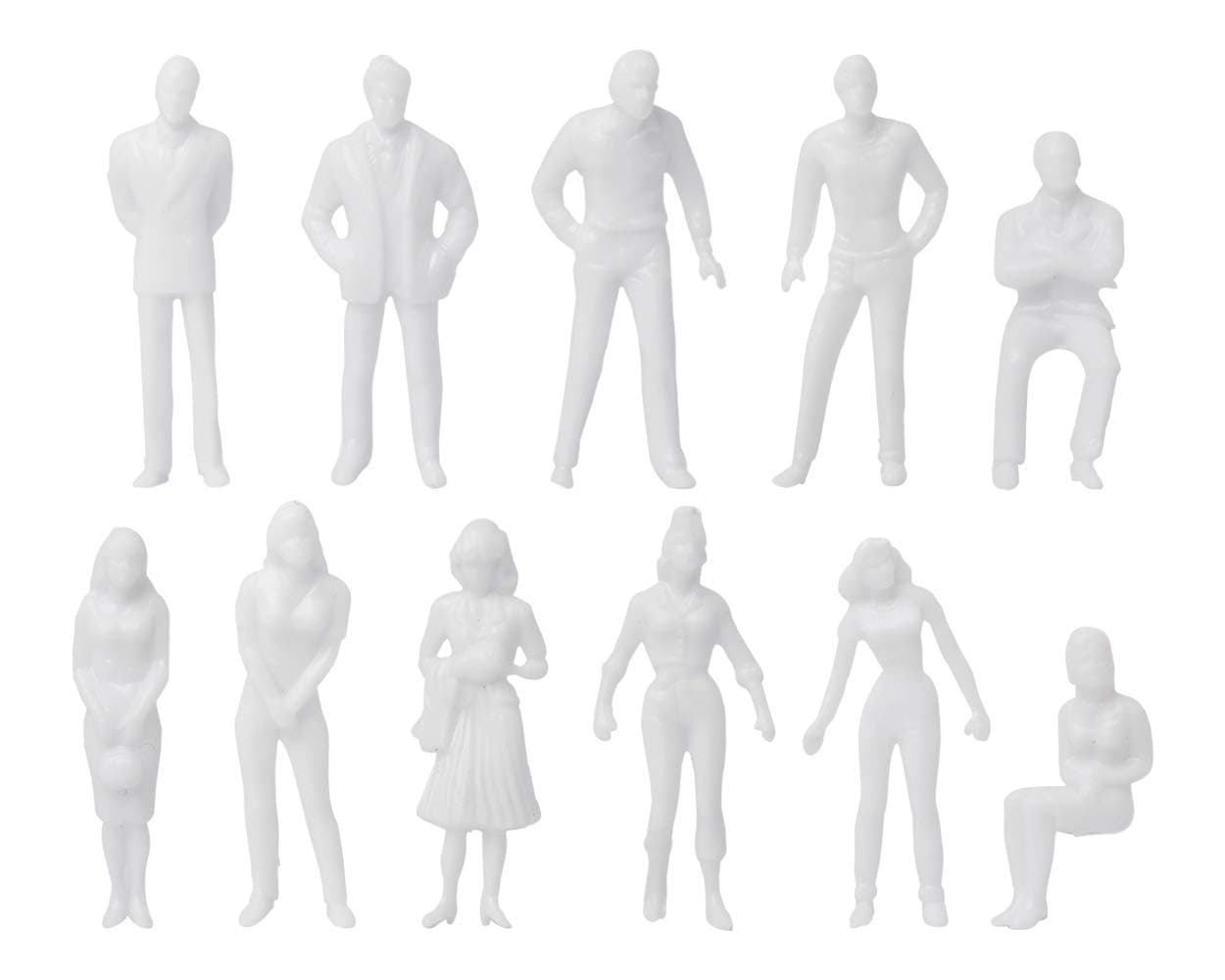 SCSpecial Unpainted Figures 1:50 Scale 100 Pieces Assorted Poses Miniature People for Architectural Layout Project O Scale Model Trains Railroads Home Bonsai Decor