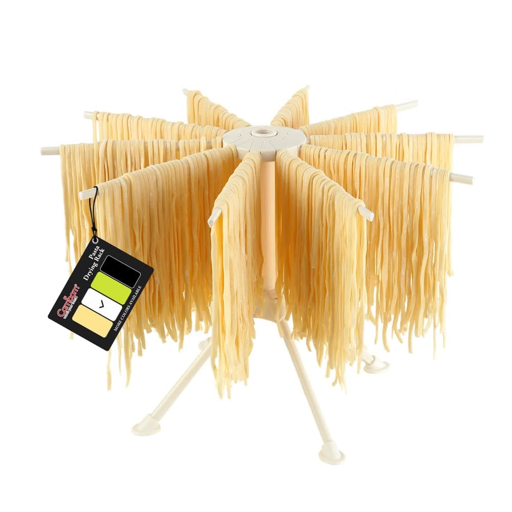 Cambom Foldable Pasta Drying Rack- Plastic Spaghetti Noodle Dryer with 10 Bar Handles (White)
