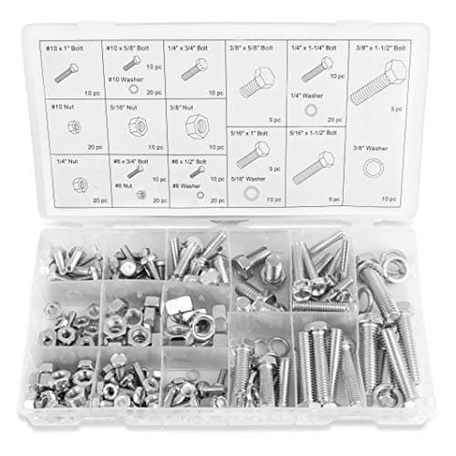 Ruddman Supplies - SAE Standard Assorted Nut and Bolt Hardware Set with Hard Plastic Organizing Case - 240 Piece Set