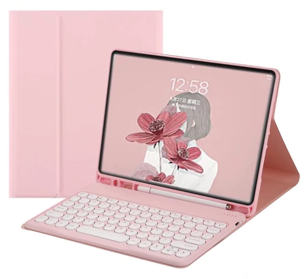 – Keyboard Case for Galaxy Tab S10 Plus/Tab S9 FE Plus 12.4-Inch, Round Keys Slim Folio Cover with S Pen Holder - Magnetically Wireless Detachable Keyboard (Pink)