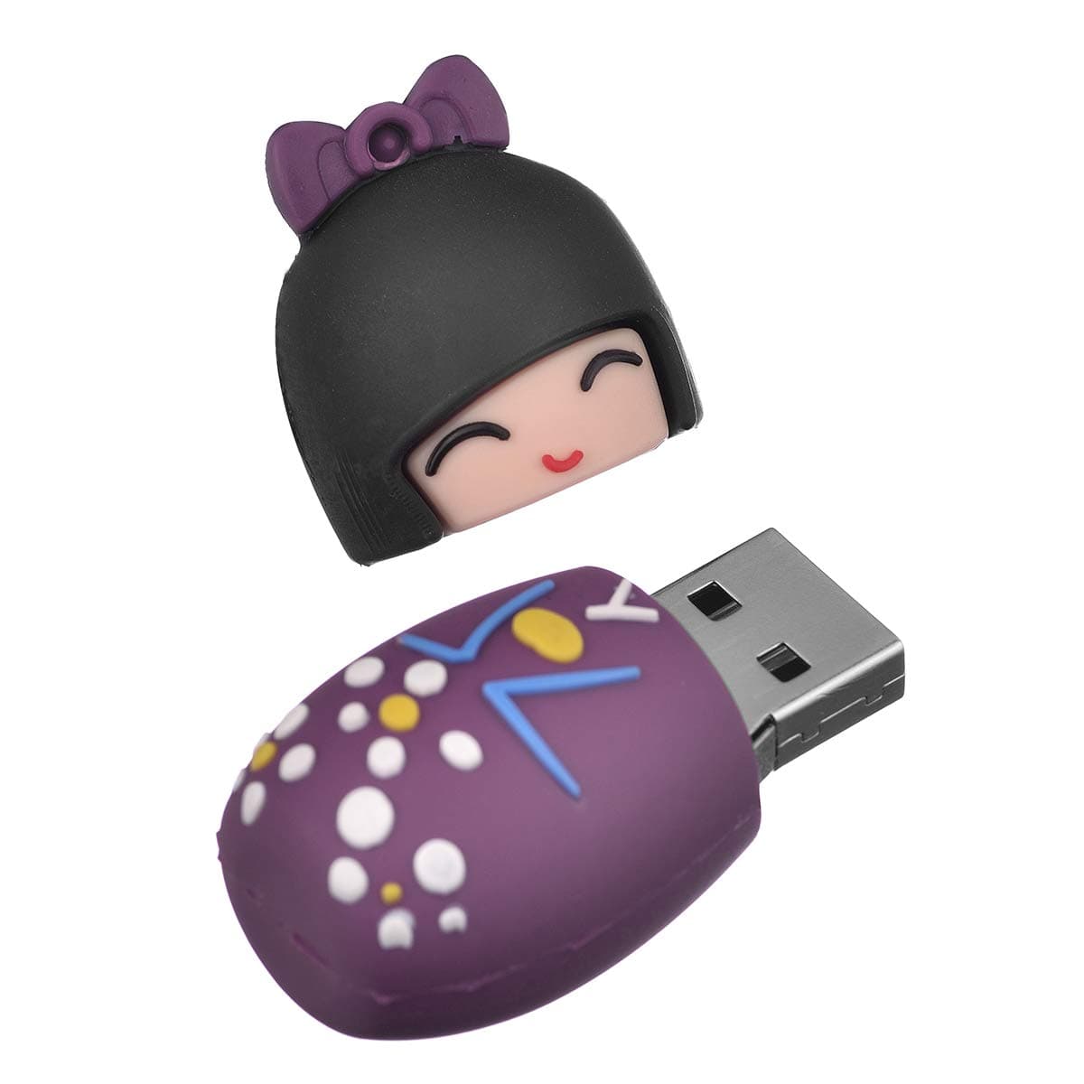 Memory Stick 32GB, USB Flash Drive Novelty Shaped Pen Drive USB2.0 Cute Cartoon Miniature Japanese Doll Thumb Drives for Date Storage Gift for School Students Kids Children (Purple)