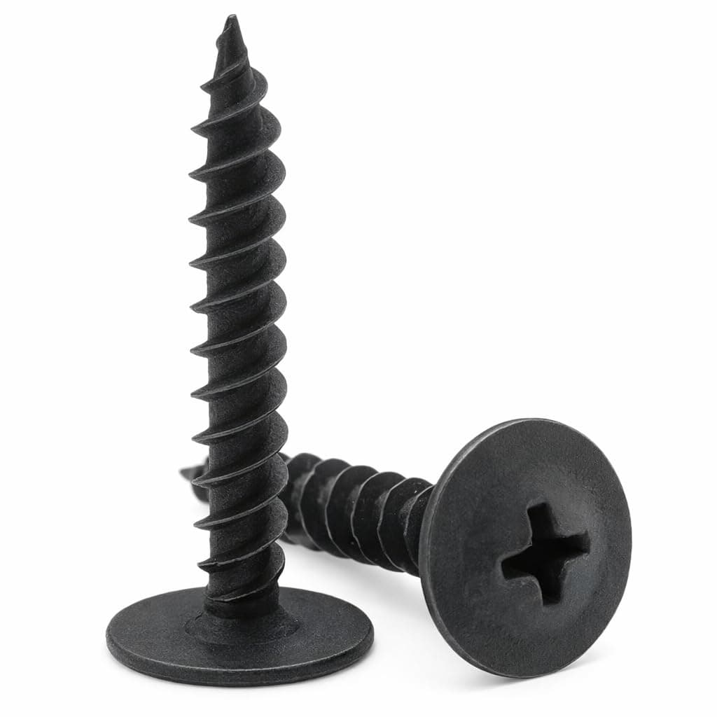 4.2mm x 32mm Wafer Head Self Tapping Screw, Black Phosphate, Modified Truss Head Wood Screws, Carbon Steel Fine Thread Phillips Drive, Pozi Flanged Head for Sheet Metal and Plasterboard (25 pcs)