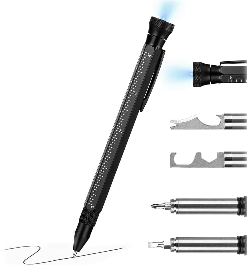 12 in 1 Multitool Pen with Stress Relief Accessory, Pocket Multi Tool with Light, Stylus, Ruler, Screwdriver, Bottle Box Opener Cool Must-Have Gadgets for Woodworking Electrical Engineers Men