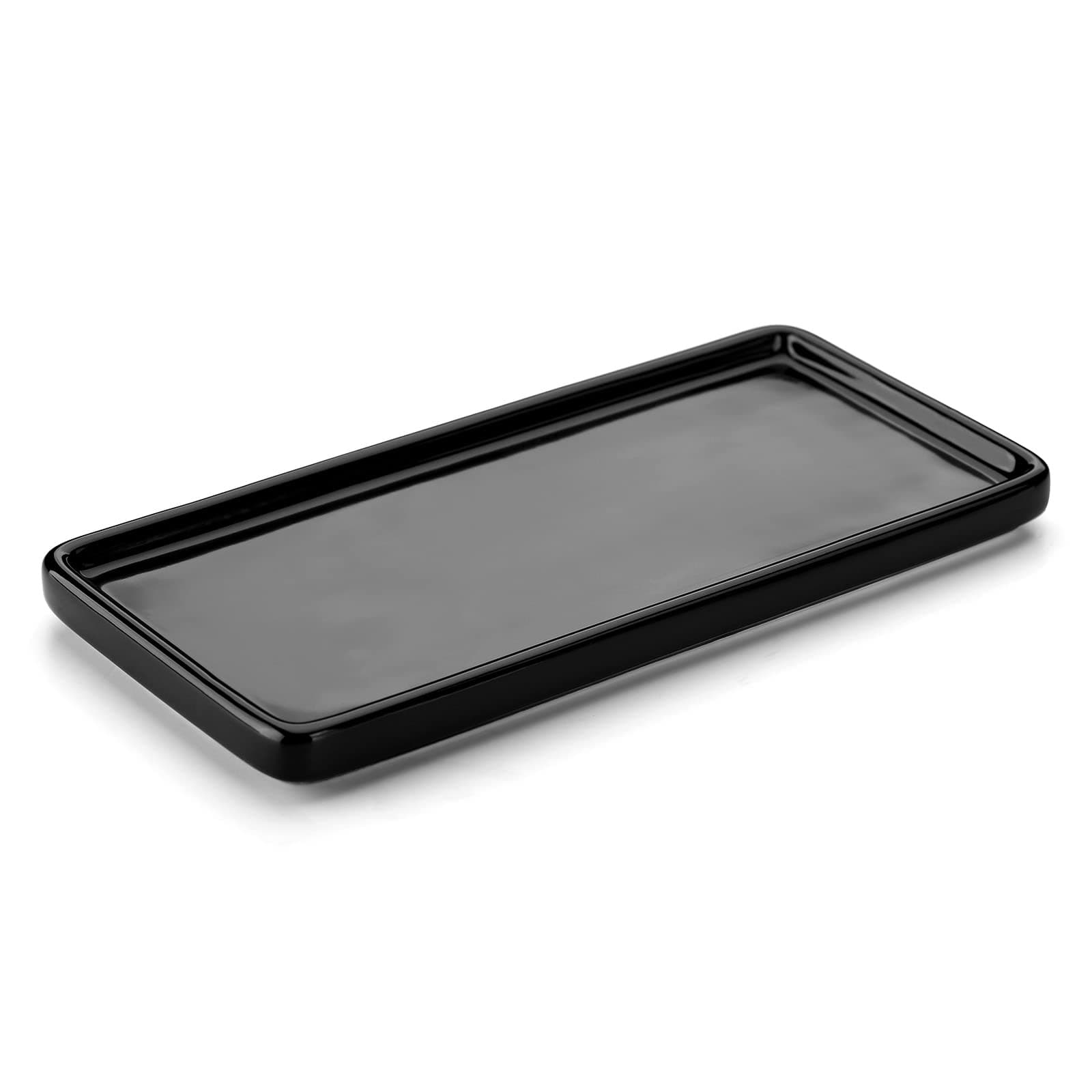 Nucookery 6" Small Rectangle Bathroom Vanity Tray for Bathroom, Ceramic Soap Tray for Kitchen Decorative, Black (6", Set/1)