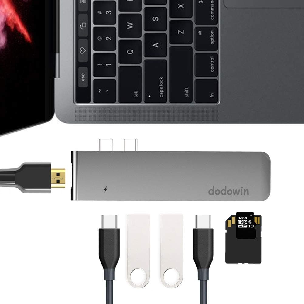 USB C HUB Macbook Pro Adapter USB C Adaptor Compatible For Macbook Air 2018 Macbook Pro 2019 2018 2017, 1*Port USB C, Thunderbolt 3 USB-C Power Delivery, 4K HDMI, 2*USB 3.0, SD/TF (Space Grey）