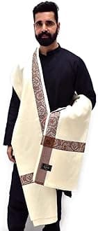 Men’s Kashmiri Woollen Border Shawl/Lohi (Cream)