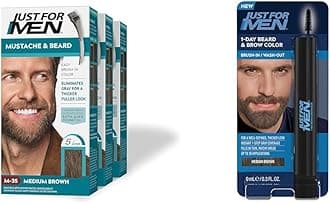 Mustache & Beard,Medium Brown, M-35, Pack of 3 + Just for Men 1-Day Beard & Brow Color, Temporary Color for Beard and Eyebrows, Up to 30 Applications, Medium Brown