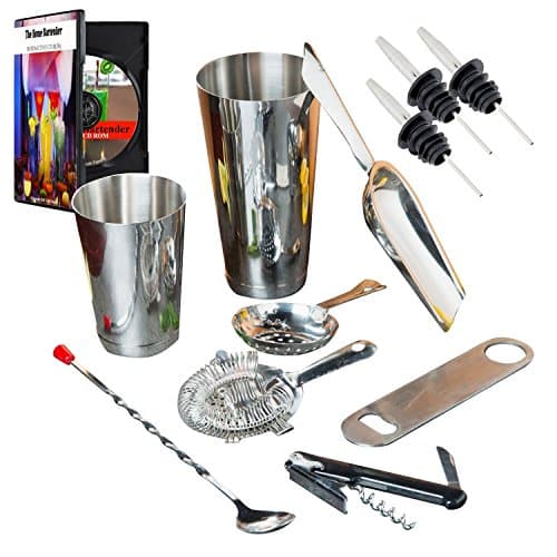Bartending Starter Kit - Barware Set & Bar Kit Supplies Professional Drink Mixing Stainless Steel Coacktail & Exclusive Interactive CD ROM"The Home Bartender" - Perfect Gift Idea [12 Piece Bundle]