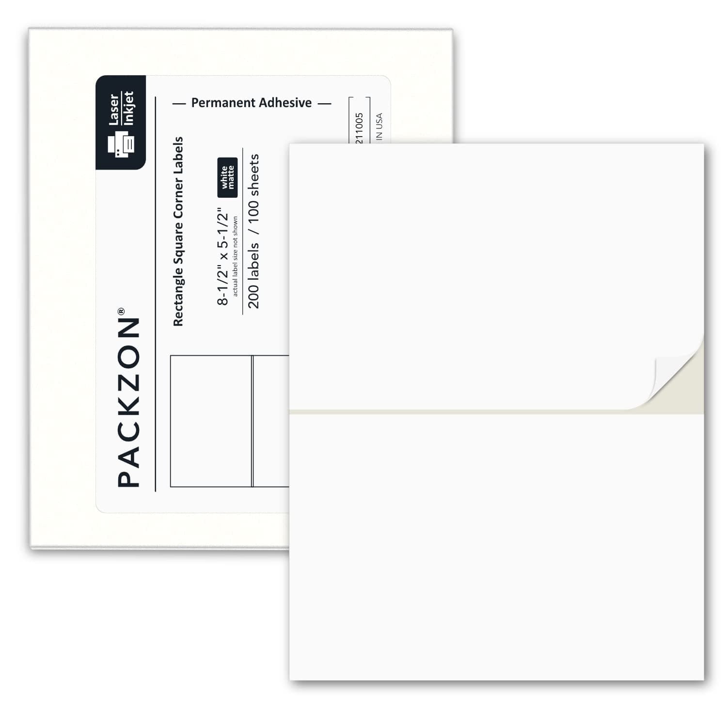 Shipping Labels with Self Adhesive, Square Corner, For Laser & Inkjet Printers, 8.5 x 5.5 Inches, White, Pack of 200 Labels
