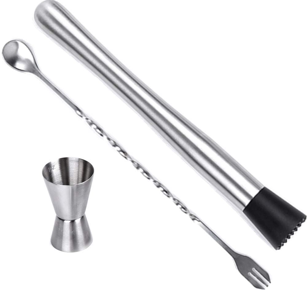 Muddler, Kmeivol Grade Bar Tool, Durable Professional Muddler Pestle, Stainless Steel Muddler Bar Tool, Cocktail Muddler Mixed Spoon, Mojito Muddler Bar Tool Set, Muddler Pestle Grooved Nylon Head