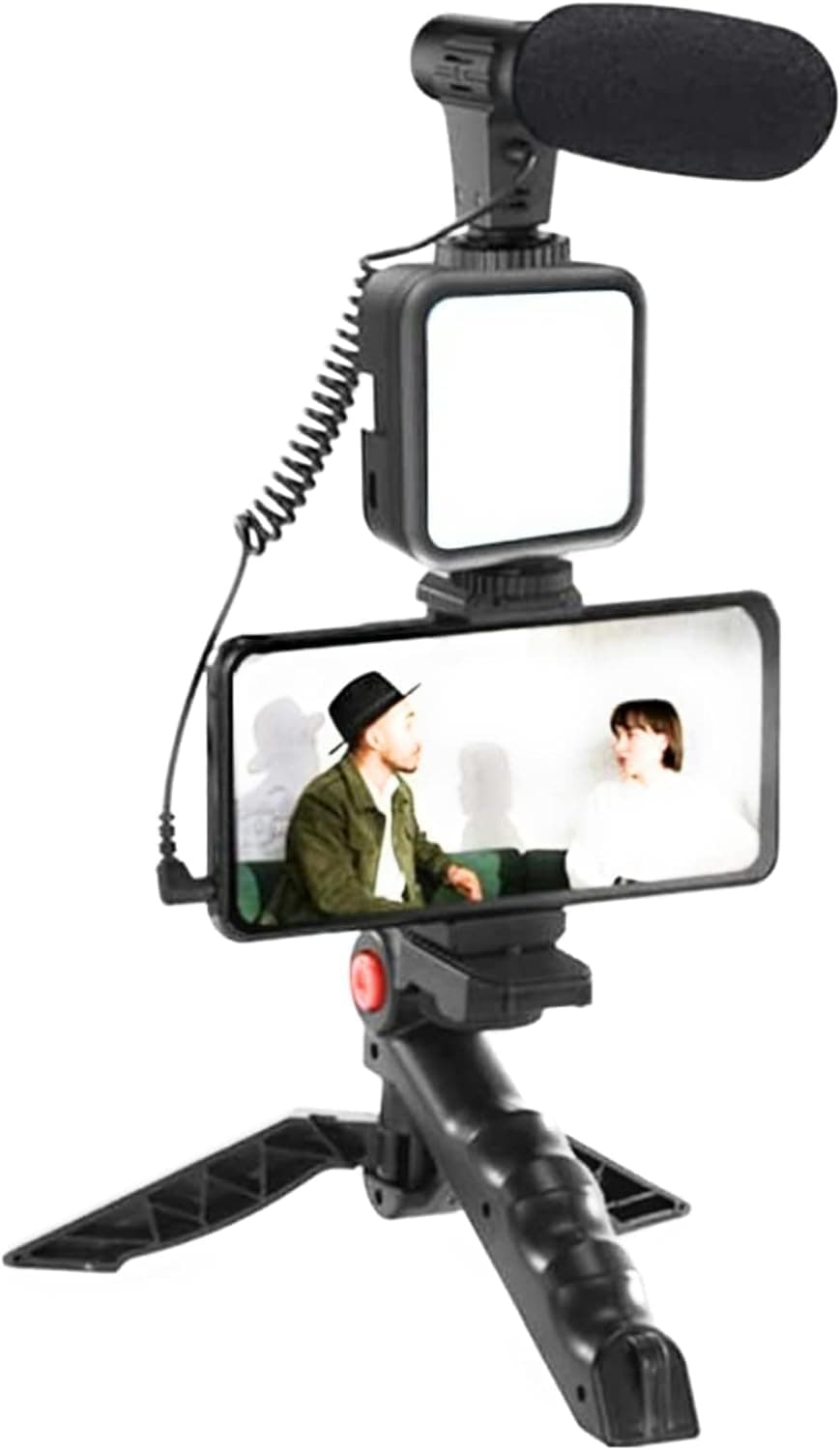 Vlogging Studio kits, Mobile Phone Holder + Hand Grip/Mini Tripod Compatible with Smartphones for TikTok, Youtube, Live Streaming, Vlogging"Like Me" LED Video Light + Microphone