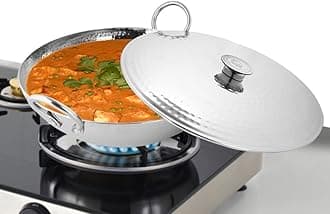 Stainless Steel 3.4 Litre Triply Deep Pro Light Weight Hammered Kadhai with Lid, 28 cm, 1635 Grams