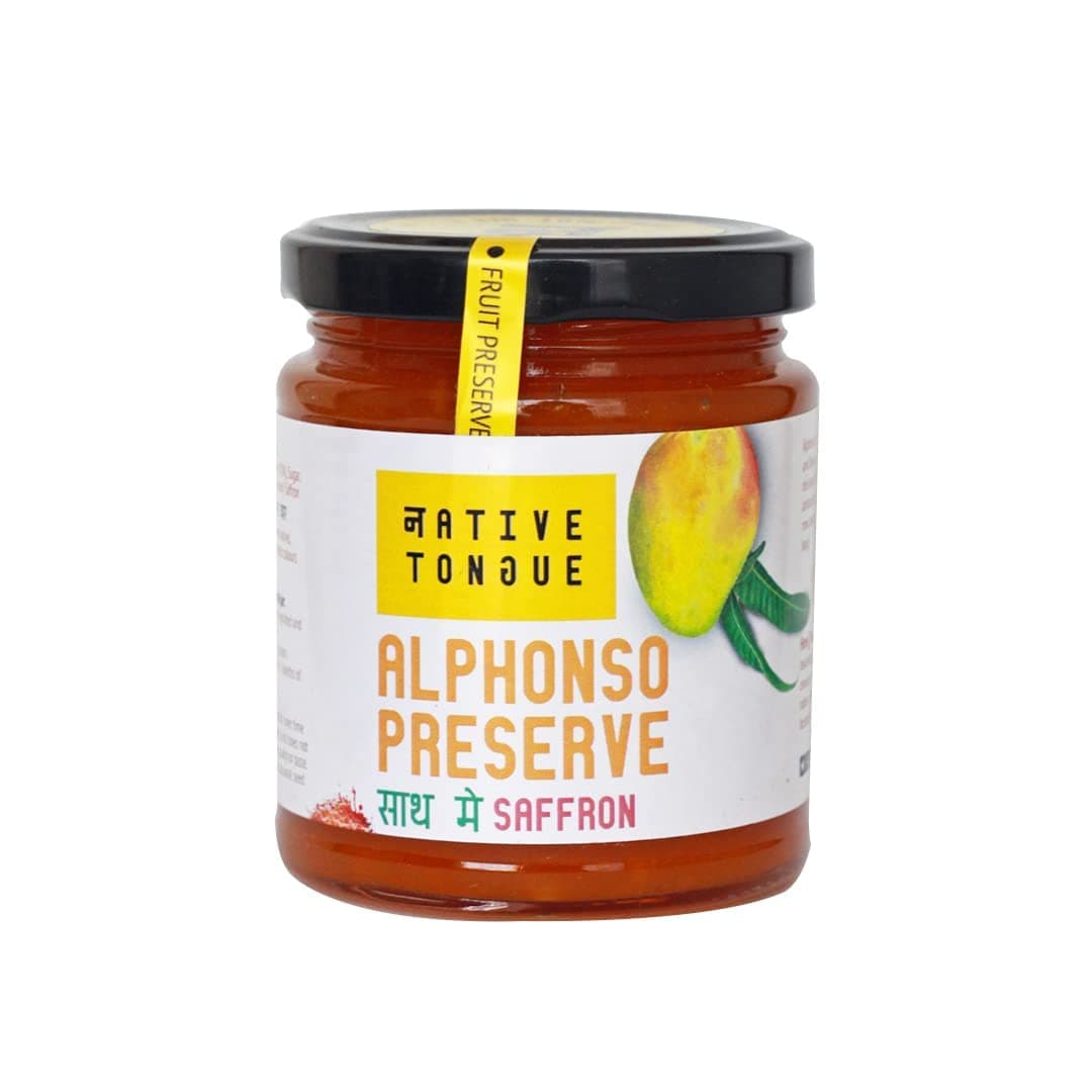Native Tongue | Alphonso Preserve |100% Natural | Mango Jam | with 70% Natural Alphonso Mangoes | Vegan | Dairy Free | Jain | with Pure Saffron | No preservatives | No Artificial Colours | No Added Flavours | Gluten-Free | 200 GMS