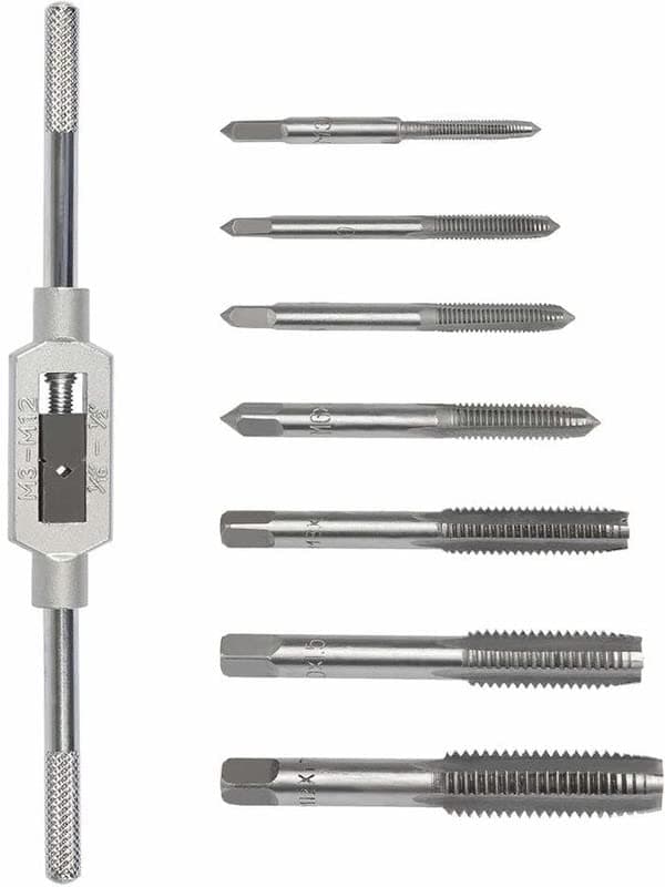 Inditrust 8 Pcs Tap Wrench Set with Metric Plug Taps & Drill Bits (M3–M12) | Adjustable Tap Wrench 1/8"-1/2" | Threading Tool Kit for Metal, Wood & DIY Applications