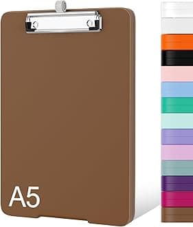 Piasoenc Small Clipboard with Storage, A5 Organization Box with Pen Holder, Plastic Clipboard with Low Profile Clip for Nurses, Teachers, Brown