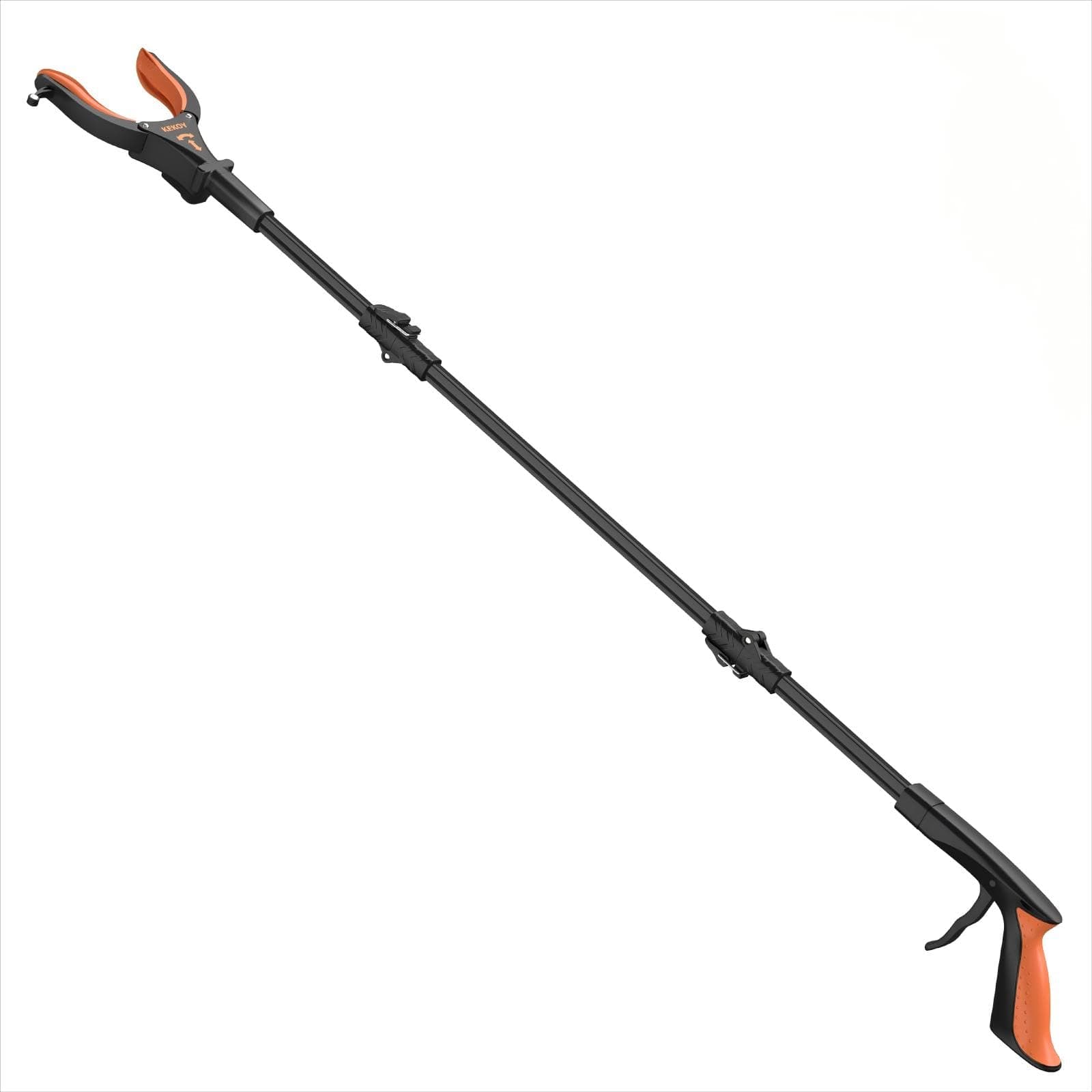 Extendable Grabber Reacher Tool with Headlight, 32 inch Foldable Lawn Trash Picker Upper Grabber, 90° Rotating Anti-Slip Jaw, Heavy-Duty Stick, Portable Claw Grabber for Elderly(Orange）