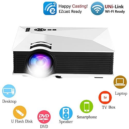 OAKLETREA WiFi Multimedia Mini Projector Updated Full Color Portable LCD LED Wireless Projector Support HD 1080P Video for Home Theater Cinema Game with HDMI Cable and AV to HDMI Video Audio Converter