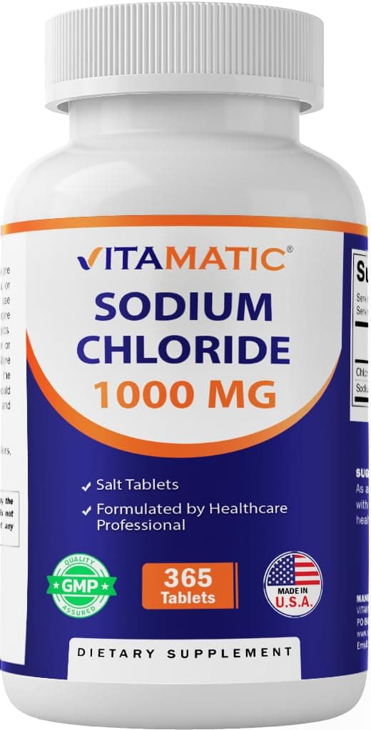 Vitamatic Sodium Chloride 1000mg – 365 Tablets Electrolyte Replenisher & Hydration Support – Non-GMO, Gluten-Free