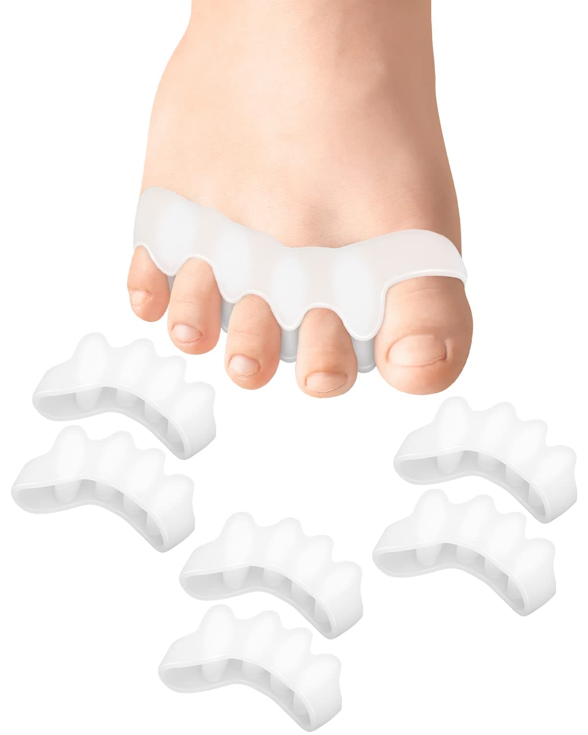 Golbylicc Soft Toe Spacers for Correct Feet Toes Alignment, 3 Pairs Gel Toe Separators Bunion Corrector for Children Kids Foot Pain Relief, Toe Straightener for Plantar Fasciitis (White)