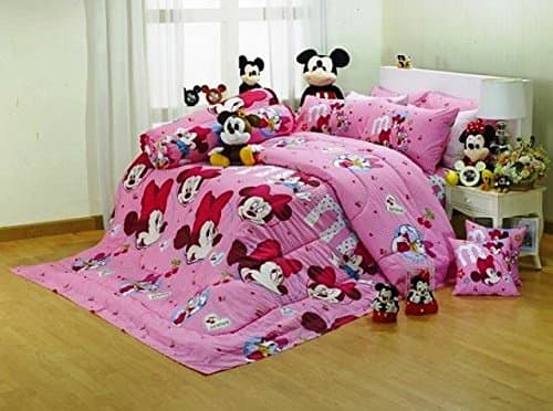 MICKEY & MINNIE Mouse Ultra Soft Bed Fitted Sheet Set ; 5 Pieces Set : 1 Bed Fitted Sheet, 2 Standard Pillow Case and 2 Standard Bolster Case (King, PK37)