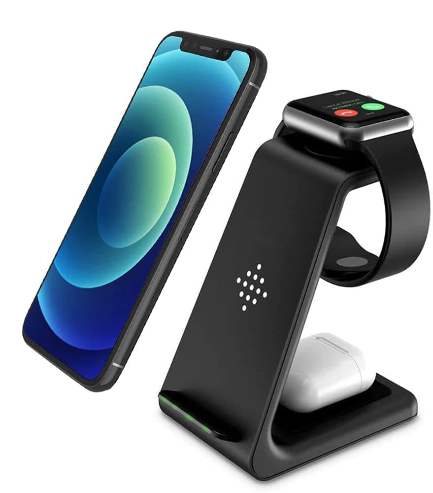 Wireless Charger Stand Dock 3 in 1 Fast Qi Wireless Charging Station Pad for Multiple Devices Apple Watch Ultra/9/8/7/6/SE/5/4/3/2,Airpods Pro,iPhone 16/15/15 Pro/14/13/12/11/X/8 Phone,Women Men Gift