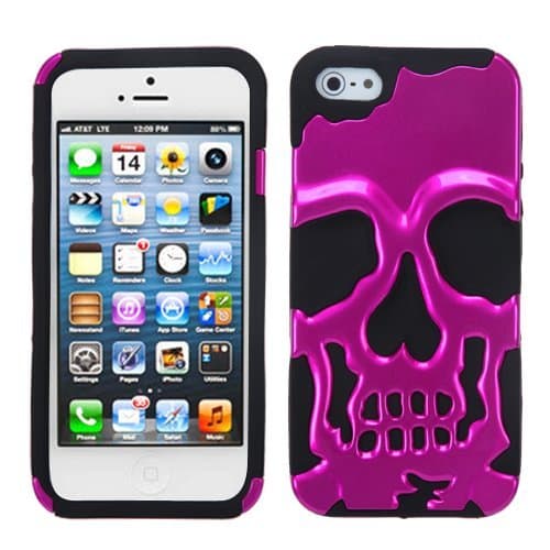 My8 Hot Pink Plating/Black iphone 5 Case 2 in 1 Hybrid Unique Cool Punk Skullcap Case Protector Cover for Apple iPhone 5 5G 5th