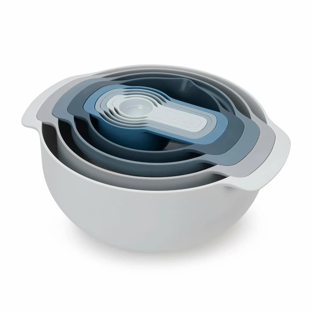 Edition Nesting Set with Mixing Bowls, Measuring Cups, Sieve, Colander, 9-Piece, Sky, JJ-40101