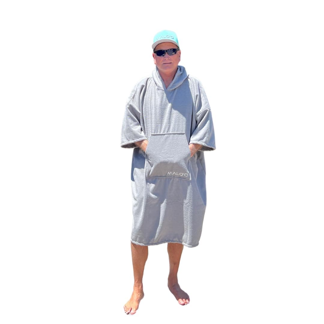 Malo'o Surf Poncho Changing Robe with Hood | Quick Dry Microfiber Wetsuit Changing Towel with Pocket for Surfing Poncho Men Women and Children